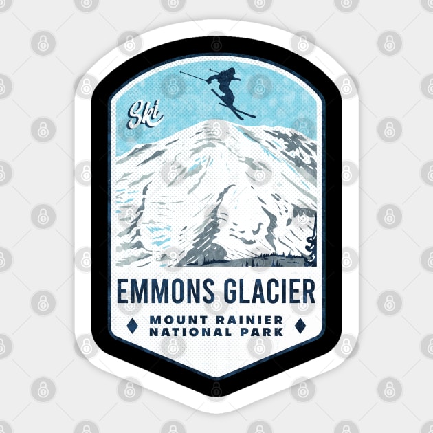 Ski Emmons Glacier Mount Rainier National Park Sticker by JordanHolmes